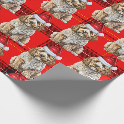 Vakantie Plaid Cockapoo Santa Dog Kerstmis Cadeaupapier (Hoek)