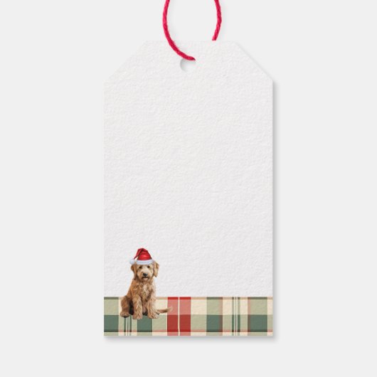 Vakantie Plaid en Goldendoodle Hond Kerstmis Cadeaulabel (Achterkant)