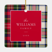 Vakantie Plaid Familiefoto Kerstmis Keramisch Ornament (Achterkant)