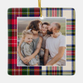 Vakantie Plaid Familiefoto Kerstmis Keramisch Ornament (Voorkant)