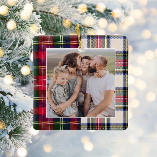 Vakantie Plaid Familiefoto Kerstmis Keramisch Ornament
