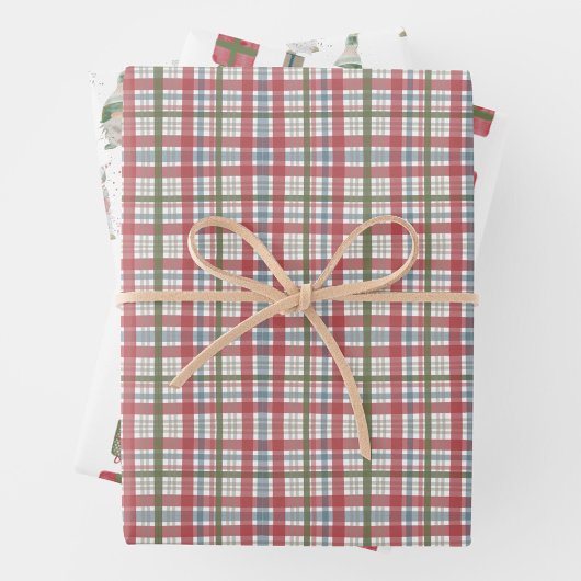 Vakantie Plaid & Gnome Wrapping Papier | Set van 3 Inpakpapier Vel