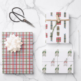 Vakantie Plaid & Gnome Wrapping Papier | Set van 3 Inpakpapier Vel