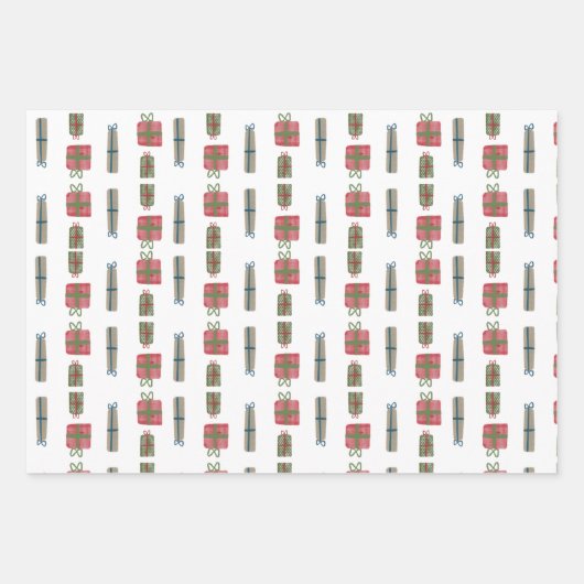 Vakantie Plaid & Gnome Wrapping Papier | Set van 3 Inpakpapier Vel (Voorkant 2)