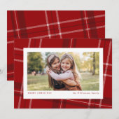 Vakantie plaid rode horizontale Kerstmis fotokaart Feestdagenkaart (Voorkant / Achterkant)