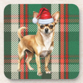 Vakantie Plaid Tan Chihuahua Santa Dog Bier Onderzetter (Voorkant)