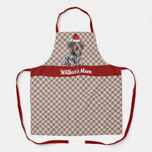 Vakantie Plaid Wirehair Teckel Hond Kerst Schort (Voorkant)