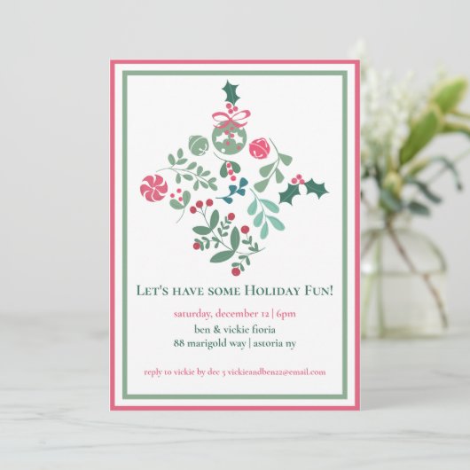 Vakantie plezier kerstfeest uitnodiging (Staand voorkant)