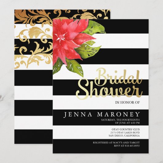 Vakantie & Poinsetta bruidsdouche uitnodiging (Voorkant / Achterkant)