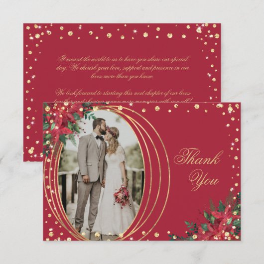 Vakantie Poinsettia foto bruiloft Bedankkaart (Voorkant / Achterkant)