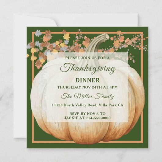 Vakantie Pompoen Thanksgiving Diner Uitnodiging (Voorkant)