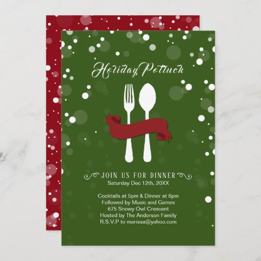 Vakantie Potluck Dinner Invitation Kaart (Voorkant / Achterkant)