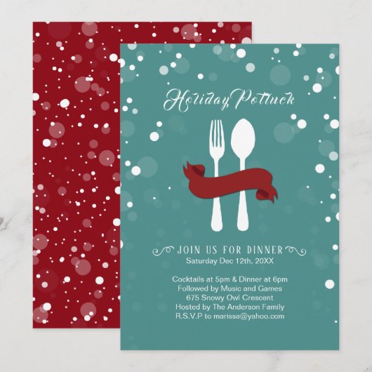 Vakantie Potluck Dinner Uitnodiging (Voorkant / Achterkant)