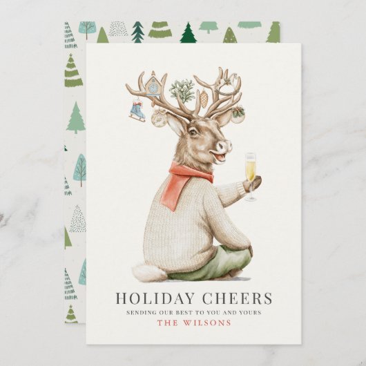 Vakantie Proost Grappige rendieren Ornamenten Kers Feestdagenkaart (Voorkant / Achterkant)