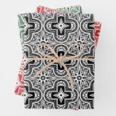 Vakantie Quatrefoil in rood, groen en zwart Inpakpapier Vel (In situ)