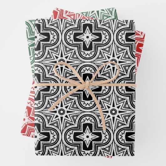 Vakantie Quatrefoil in rood, groen en zwart Inpakpapier Vel (In situ)