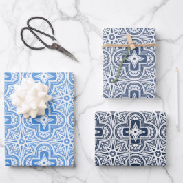 Vakantie Quatrefoil in Shades of Blue Inpakpapier Vel