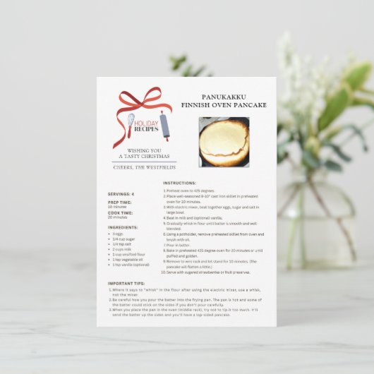 Vakantie Recept Fins Oven Pannenkoek Kerst Kaart (Staand voorkant)