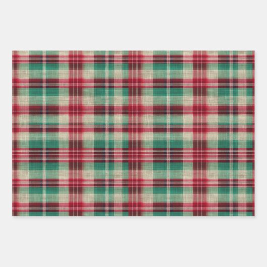 Vakantie Red Cream Green Plaid Stripes Inpakpapier Vel (Voorkant 3)