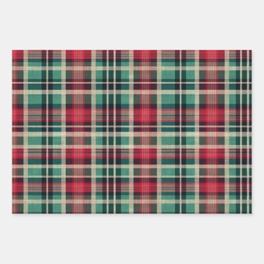 Vakantie Red Cream Green Plaid Stripes Inpakpapier Vel (Voorkant)