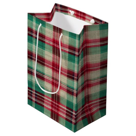 Vakantie Red Cream Green Plaid Stripes Medium Cadeauzakje (Voorkant Gekanteld)