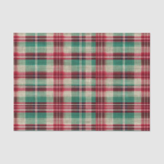 Vakantie Red Cream Green Plaid Stripes Tissuepapier (Voorkant)