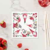 Vakantie Red Grey Gnomes Christmas Party Waterverf Servet (Insitu)