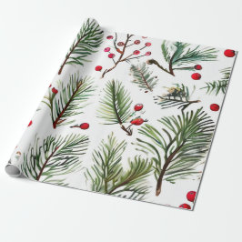 Vakantie Red Pine & Berries Design Cadeaupapier