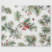 Vakantie Red Pine & Berries Design Cadeaupapier (Vlak)