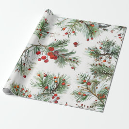 Vakantie Red Pine & Berries Design Cadeaupapier
