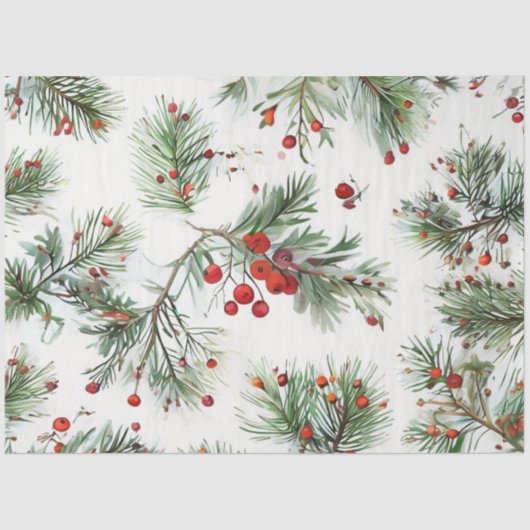 Vakantie Red Pine & Berries Design Tissuepapier (Voorkant)