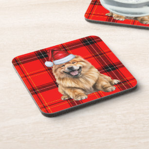 Vakantie Red Plaid Chow Chow Santa Dog Bier Onderzetter
