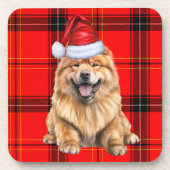 Vakantie Red Plaid Chow Chow Santa Dog Bier Onderzetter (Voorkant)