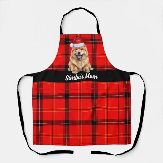 Vakantie Red Plaid Chow Chow Santa Dog Kerstmis Schort (Voorkant)
