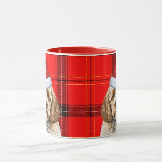 Vakantie Red Plaid Cockapoo Kerstman Hond Mok (Midden)