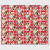 Vakantie Red Plaid Collie Santa Dog Kerstmis Cadeaupapier (Vlak)