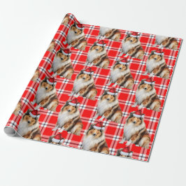 Vakantie Red Plaid Collie Santa Dog Kerstmis Cadeaupapier