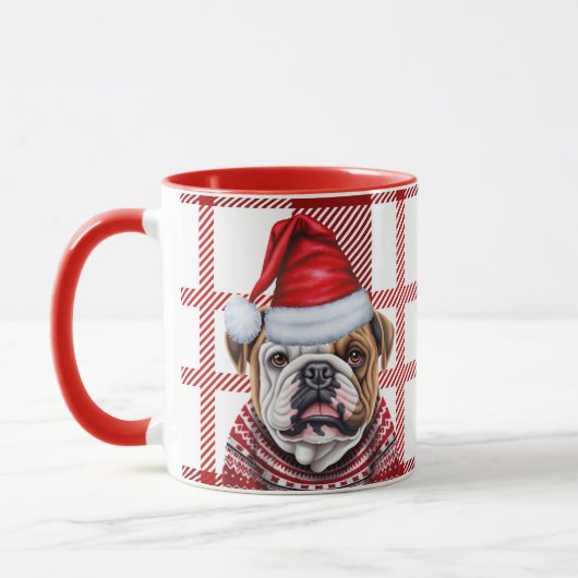 Vakantie Red Plaid en Bulldog in een Pet Kerst Mok (Links)