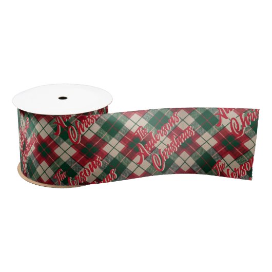 Vakantie Red Plaid Familienaam Kerst Satijnen Lint (Spoel)
