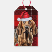 Vakantie Red Plaid met een Bloedhond Kerstmis Cadeaulabel (Voorkant)