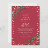 Vakantie Red Poinsettia Gold Glitter Wedding Kaart (Voorkant)