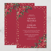 Vakantie Red Poinsettia Gold Glitter Wedding Kaart (Voorkant / Achterkant)