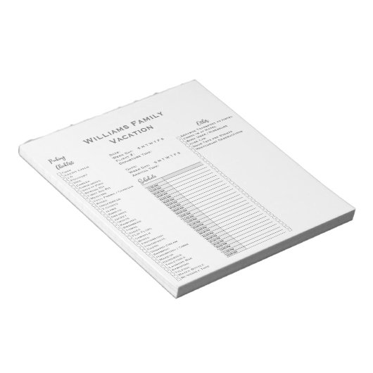 Vakantie Reizen Check List Planning Planner Notitieblok (Schuin)