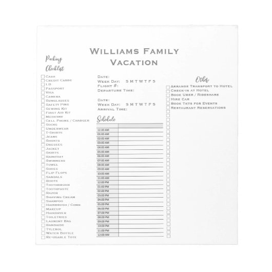 Vakantie Reizen Check List Planning Planner Notitieblok (Voorkant)