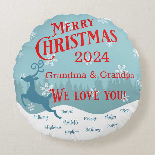 Vakantie rendier gepersonaliseerde ronde kussen (Voorkant)