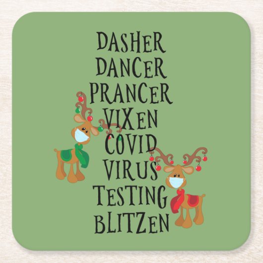 Vakantie Rendieren Covid 2020 Grappige Kerst Kartonnen Onderzetters (Voorkant)