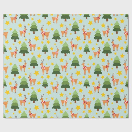 Vakantie Rendieren Kerstboom en sterren Naadloos Cadeaupapier (Vlak)