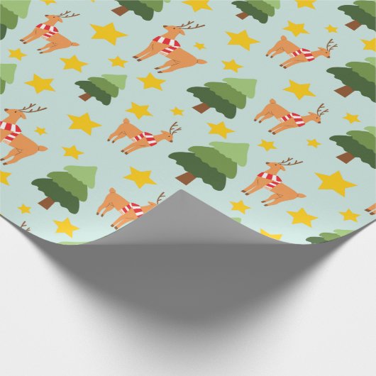 Vakantie Rendieren Kerstboom en sterren Naadloos Cadeaupapier (Hoek)