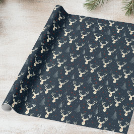 Vakantie rendieren, kerstboom, sneeuwvlok cadeaupapier