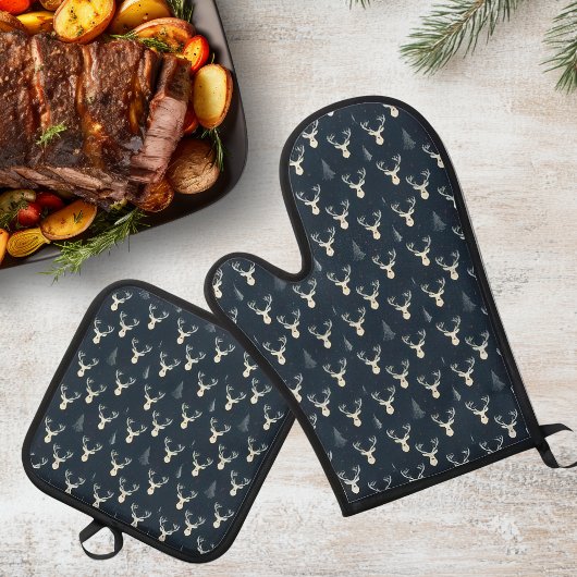 Vakantie rendieren, kerstboom, sneeuwvlok ovenwant & pannenlap set